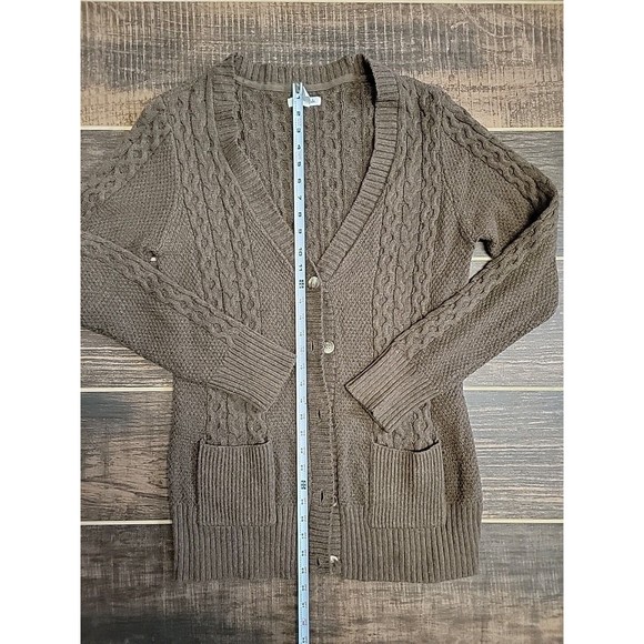 AEROPOSTALE Woman's Jr's Brown Chunky Cable Knit Cardigan Sweater Pockets XL - Picture 6 of 10